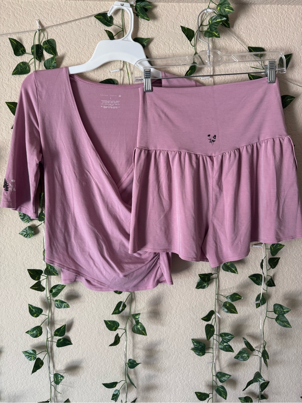 Purusha People Pink Wrap Top & Flutter Shorts Set L